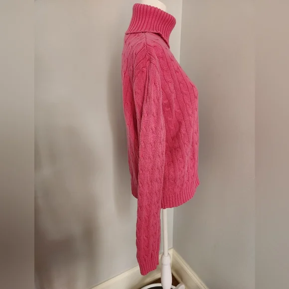Ralph Lauren Sport Cable-Knit Turtleneck Sweater in Pink W/ Green Logo XL - Picture 8 of 13